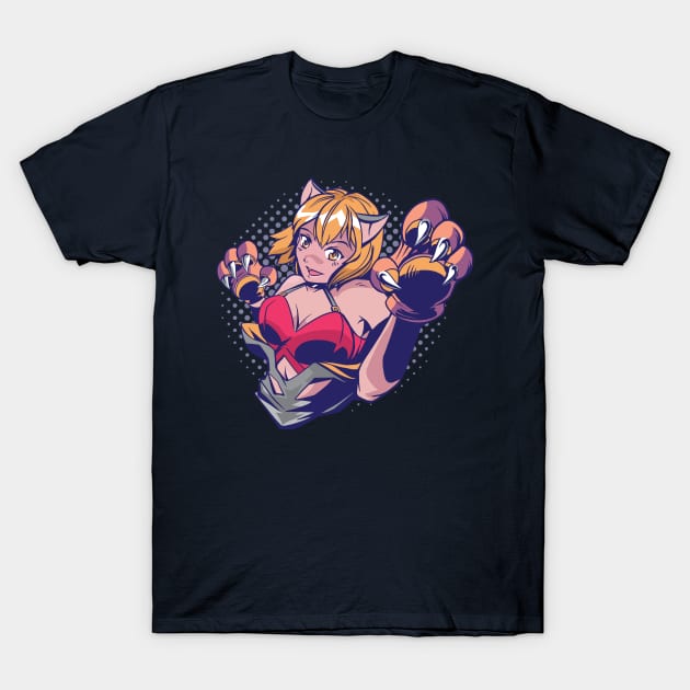 anime girl with cat ears and paws T-Shirt by H K F